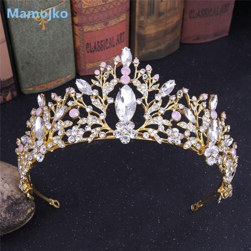 Mamojko Baroque Gold Silver Wedding Hair Accessories Crystal Tiaras Crowns Handmade Bridal Crowns Hair Jewelry for Women