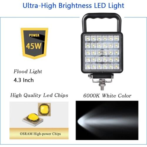 Minjie LED Work Light 45W 10V-30V Led Bar Square Flood Light Off road 6000K Super Bright LED work light for Truck Car SUV