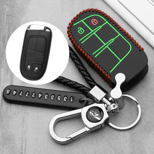 Luminous Genuine Leather Car Styling 2 Button Smart Key Case Cover For Jeep Compass/Grand Cherokee For Fiat Viaggio/Ottimo M19