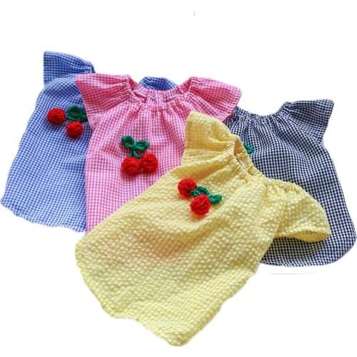 4 Colors Sexy One Word Collar Plaid Dog Sweatshirt Pet Clothing Short Flying Sleeve Puppy Cat HoodiesTshirt Small Dogs Clothes