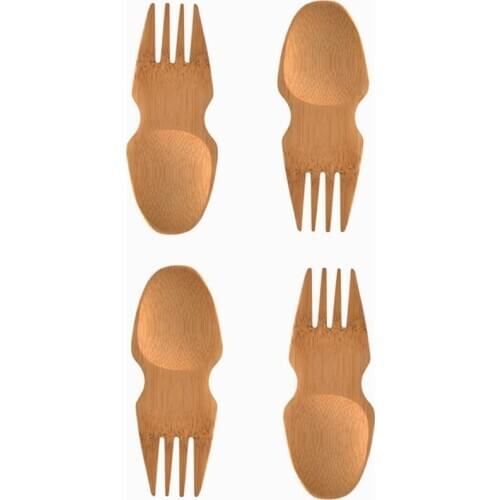 Solid Bamboo Stubby Spork All In One Zero-Waste Bamboo Spork Biodegradable Utensils Reusable Spoon Fork