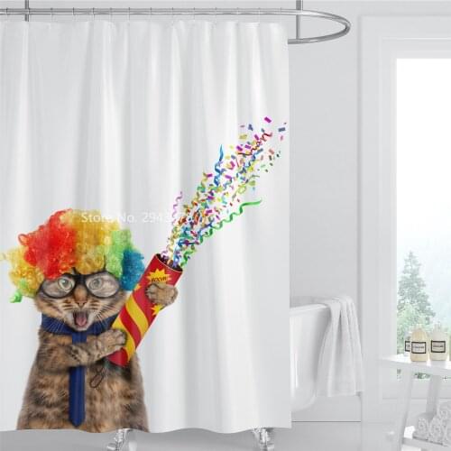 Cute Cat Series Pattern Waterproof and Mildewproof with Hook Washable Black and White Shower Curtain Home Bathroom Decoration