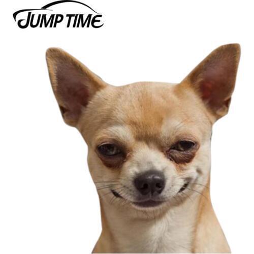 Jump Time 13cm x 12.2cm chihuahua car sticker Torn Metal Bumper Decal Funny Car Sticker Window Trunk Animal 3D Car Styling