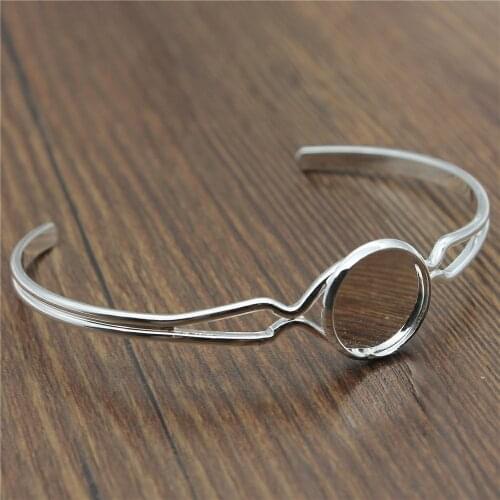 WYSIWYG 1pcs Fit 12mm 14mm 16mm Glass Cabochon Shiny Silver Color Adjustable Bangle Base Blank Findings Jewelry Accessories