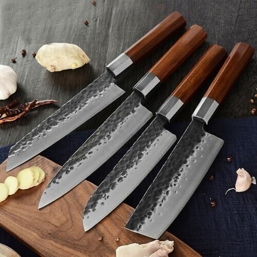 Japanese cuisine kitchen knife rosewood octagonal handle hammer knife set 4-piece sashimi knife meat cleaver chef knife