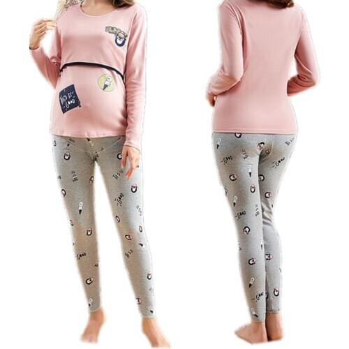 High Quality Maternity Underwear Breastfeeding Cotton Pajamas For Pregnancy Women Tops+Pants Maternity Sleepwear Clothes D0059