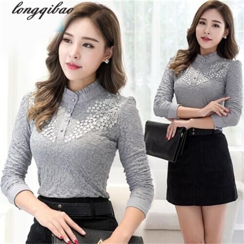 Womens new winter thickening Slim temperament lace long-sleeved T-shirt TB67