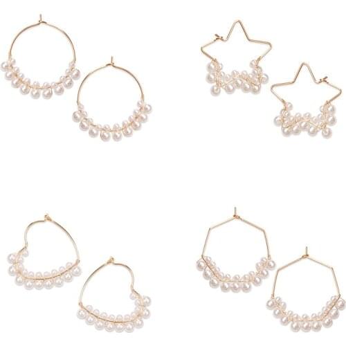 Gold Color Beads Simulated Pearl Hoop Earring for Women Heart Star Zinc Alloy Geometric Fashion Jewelry Ear Rings NEW 2021 HOT