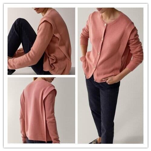 Women Sweater 2020 Autumn Side Detail Design Buttoned Cardigan Wool Sweater