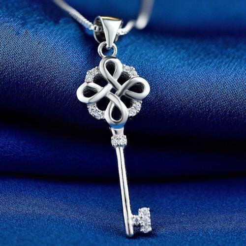 Genuine 925 Sterling Silver Necklace AAA Zircon Key Pendant Necklace Jewelry For Women Gifts