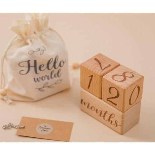 1Set Baby Monthly Record Growth Milestone Block Wooden Baby Photography Props Photo Milestone Infant Birth Gift Souvenir