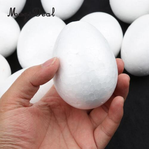 MagiDeal 10Pcs White Modelling Craft Polystyrene Foam Eggs 8cm Colored with Crayon Painting Stick Gouache DIY Christmas Decor