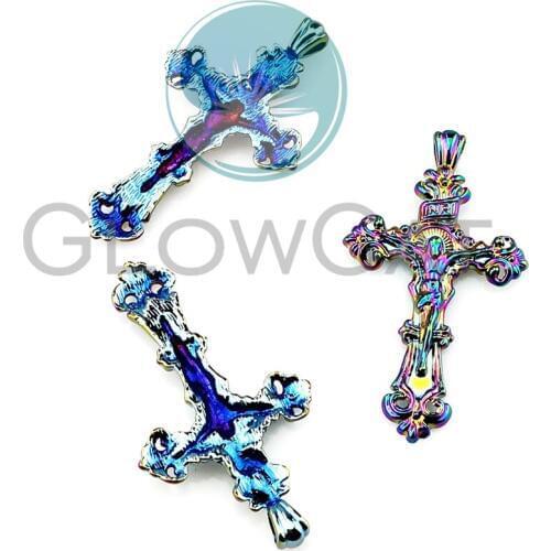 10pcs Rainbow Color Crucifix Cross Jesus Religious Pendants Women Girl Handmade Craft Jewelry