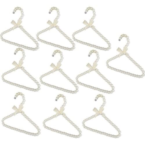 10Pcs Pearl Beaded Clothes Pants Hanger Trousers Dress Holder with Bowknot White