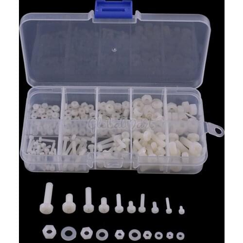 270pcs M2 M2.5 M3 M4 M5 durable Nylon Screw Nut Washer Assortment Kit Come with Plastic Box For ESC Flight control Kit
