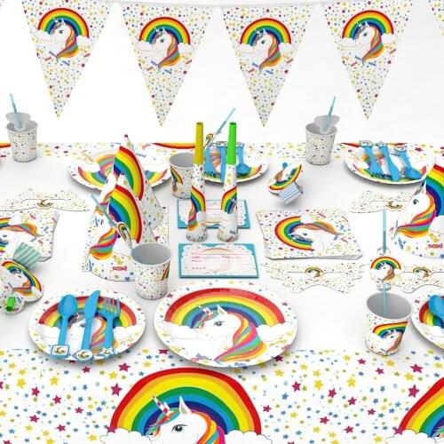 30pcs/lot Rainbow Unicorn Theme Girl Birthday Party Supplies Paper Cup Plate Napkin Banner Decor Set Kids Baby Shower Supplies