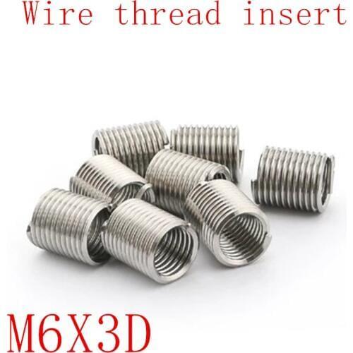 50pcs M6*1.0*3D Wire Thread Insert Stainless Steel 304 Wire Screw Sleeve, M6 Screw Bushing Helicoil Wire Thread Repair Inserts