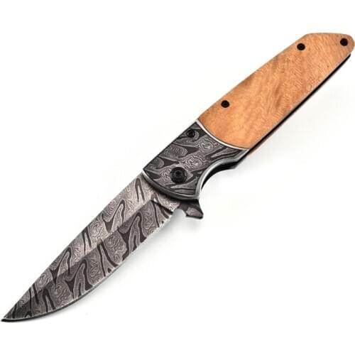 8.6'' Damascus Tactical Knife Folding Knife Hunting Knife Survival Camping Pocket Knife Portable Outdoor Knife Laser Pattern