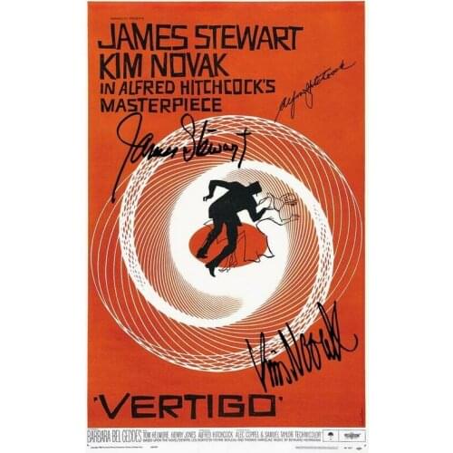 ALFRED HITCHCOCK KIM NOVAK & JAMES STEWART SIGNED PHOTO Art Film Print Silk Poster Home Wall Decor 24x36inch