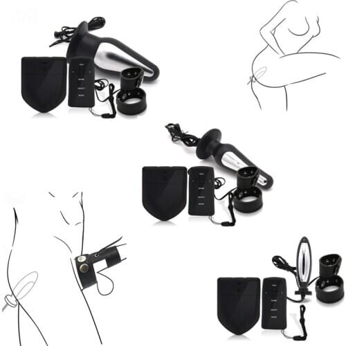 Electro Shock Anal Plug Penis Rings PU Leather Adjustable Cock Rings Penis Stimulation Medical Themed Adult Sex Toys