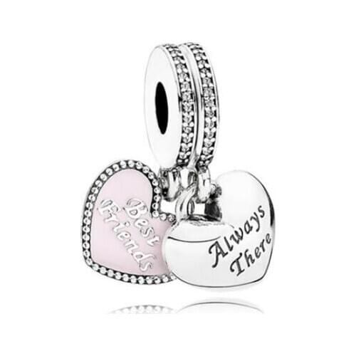 Genuine 925 Sterling Silver Enamel Love Heart Best Friends Pendant Bead Charm Fit Pan Bracelet & Necklace Diy Jewelry
