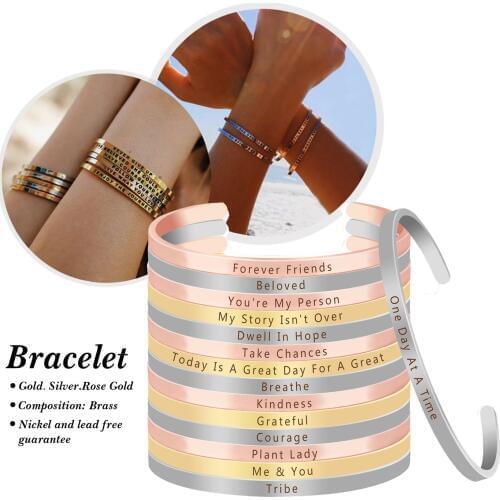 Kindness Engraved Inspirational Positive Quote Bangles Cuff Bracelet Personality Bangles Men Women Travel Charm Accessories
