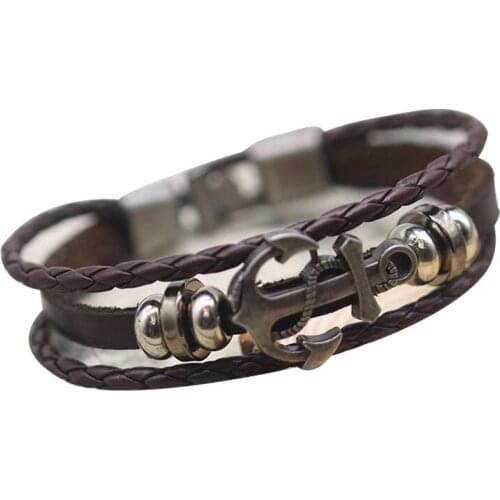 Custom Anchor Bracelet Men Women -Braided Leather Bracelet - Initial Bracelet - Nautical Jewelry - Adjustable Bracelet Mens Gift