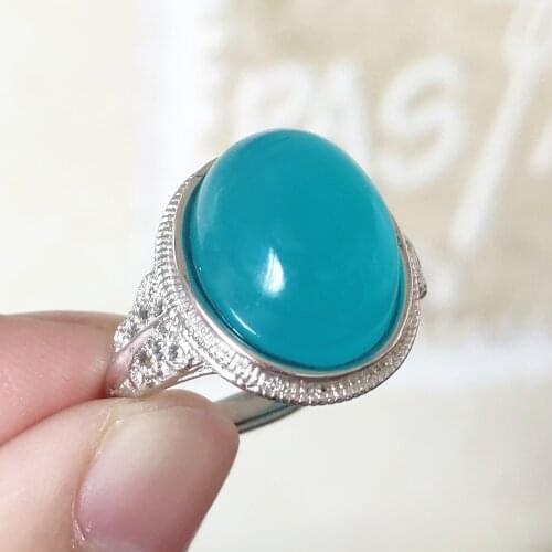 Genuine Natural Green Amazonite Adjustable Ring 15x12mm Woman Man Clear Beads 925 Sterling Silver Fashion Stone AAAAA
