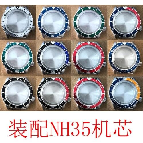 Watch case 42mm stainless steel material, sapphire glass, suitable for assembling NH35 automatic movement, flat aluminum ring