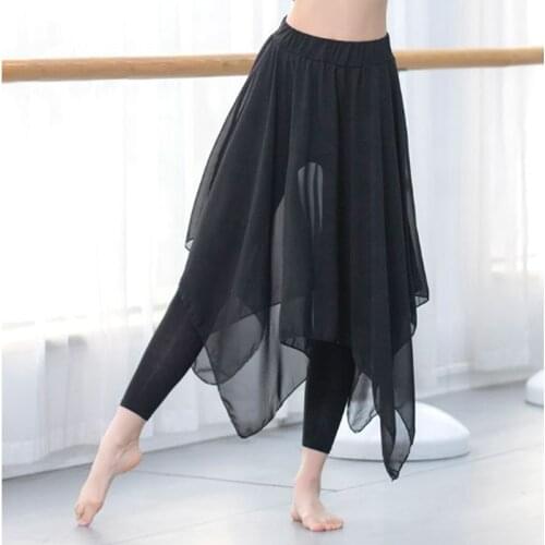 Cheap Chiffon Dance Palazzo Pants Women Plus Size Pants With Skirt Flowy Dancewear For Adults Black White