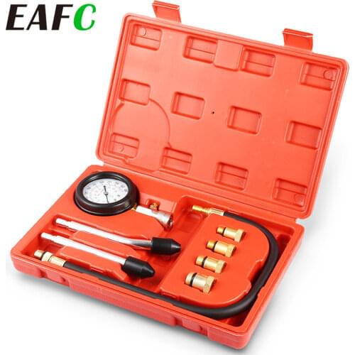Car Motorcycle Pressure Gauge Tester Kit Petrol Gas Engine Compression Leakage Diagnostic Compresson Meter Tool Case 8Pcs 3Pcs
