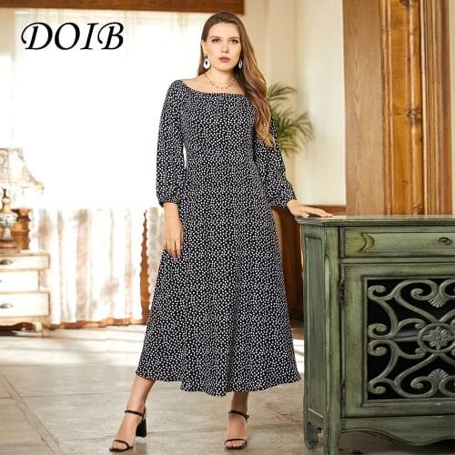 DOIB Women Floral Print Dress Large Size Women Slash Neck Loose Casual Plus Size Dress 2021 Fashion Office Lady Oversize Dress