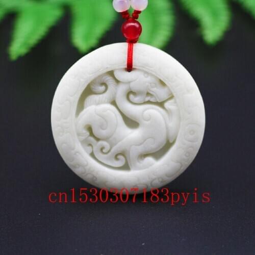 Chinese Natural White Jade Dragon Pixiu Pendant Necklace Hand-Carved Charm Jewelry Fashion Amulet for Men Women Lucky Gifts