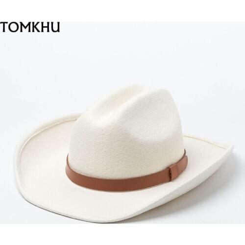 Classic British Men White Wool Fedoras Hat For Womens Jazz Woolen Autumn Winter Felt Flanging Panama Hats Stage Modeling Caps