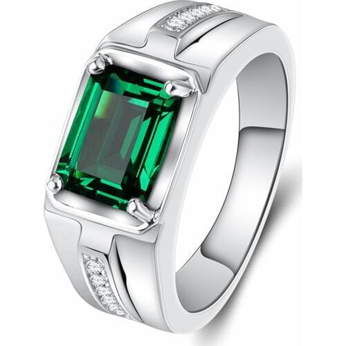 Classical green blue crystal stone emerald sapphire gemstones zircon diamonds rings for men jewelry silver color argent bague