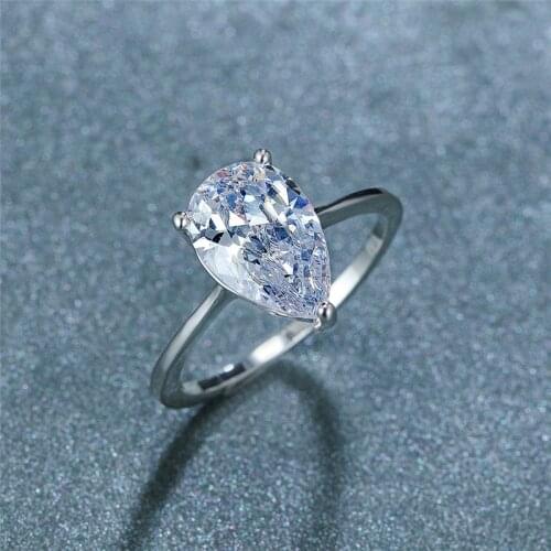 Classic Female White Zircon Stone Ring Simple Silver Color Thin Wedding Ring Dainty Water Drop Engagement Rings For Women