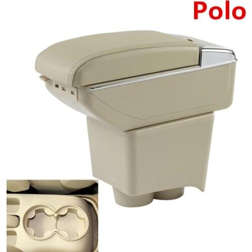 Storage Box Center Console Leather Cup Holder Dual Layer Armrest Arm Rest For Volkswagen VW Polo 9N 02-2009 2005 2006 2007 2008