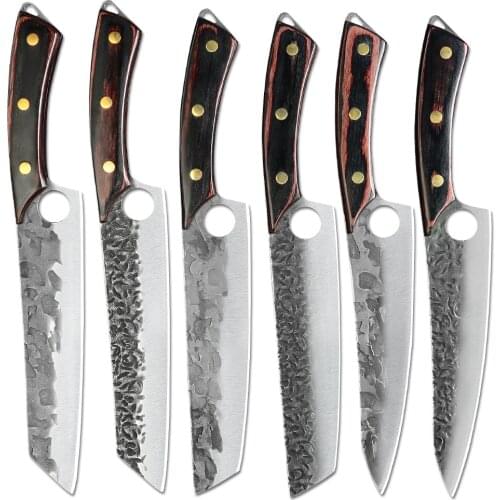 Kitchen Knives Stainless Steel Single Forged Chef Knife Slicing Cleaver Boning Cooking Knife Tool With Full Tang Wooden Handle