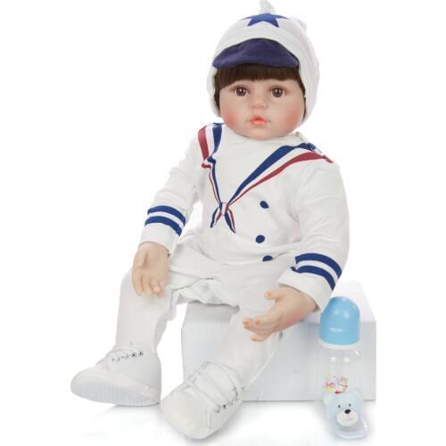 KEIUMI 60 cm Lifelike Reborn toddler boy Dolls Soft Silicone Vinyl Baby Doll with Navy Uniform Toy For Kid Birthday Gift
