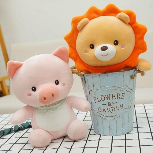 25cm 7 Inches Cute Soft Plush Toys Lovely Mini Pig Bear Lion Stuffed Gift Home Decor Doll Gift For Christmas Birthday Present