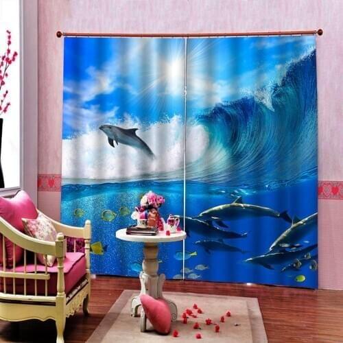 Fashion Custom Sharks surf Shower Curtains For Living room bedroom Drapes Custom size