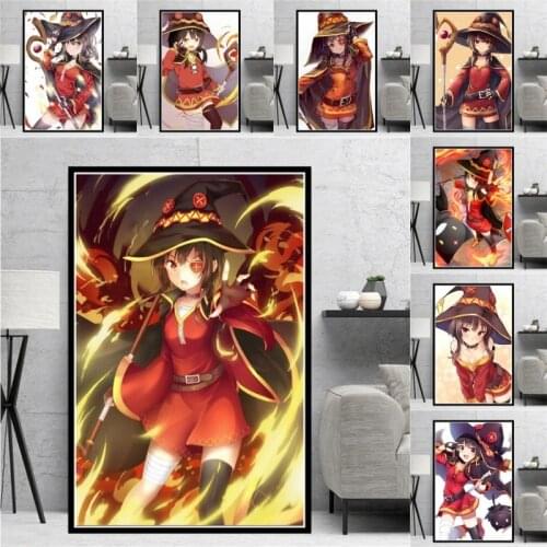 Poster Prints KonoSuba MEGUMIN Cute Girl Japan Anime Gift Ink Canvas Painting Art Wall Pictures for Living Room Decor