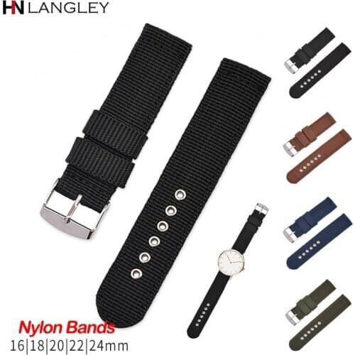 Canvas Nylon Watch Band Straps 16mm 18mm 20mm 22mm 24mm Breathable Fabric Watch Strap Men Replacement Watchband for Women