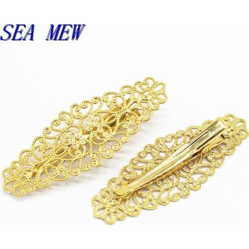 SEA MEW 10 PCS 24mm*64mm Flowers Hairgrips Settings Gold/Silver color Hairpin Base DIY Jewelry Findings For Jewelry Making