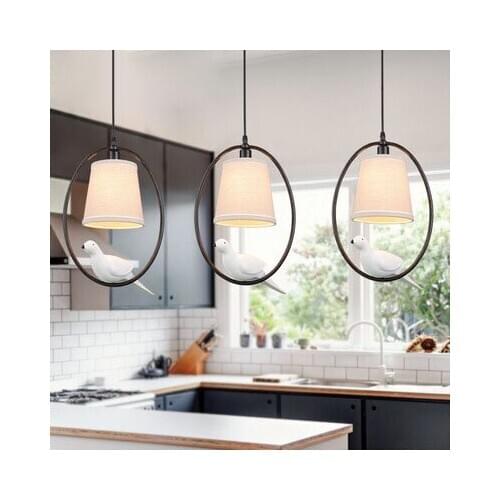 Modern White Cloth Lampshade Bird Pendant Lights Creative Art Novelty Indoor Birdcage Hanging Lighting Pendant Lamp Fixture