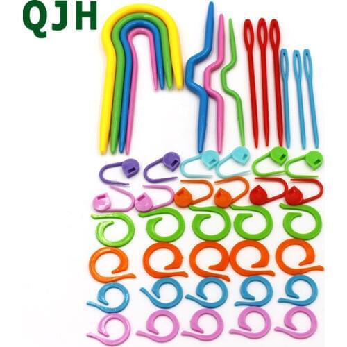 5 Sets ABS Plastic Knitting Cable needles Stitch Knitting Needles Smooth U Crochet Hook & L Needles Markers Needle Clip