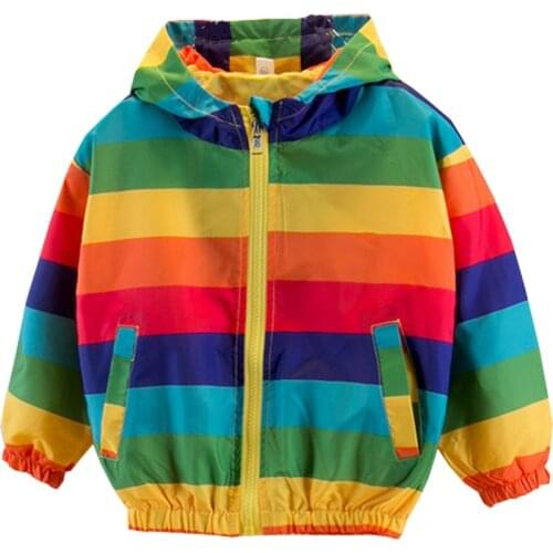 Rainbow Striped Boys Outdoor Jacket Autumn Clothes For Kids Chhildrens Sun-proof Coat Childrens Outfits