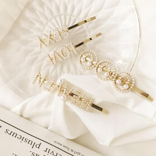 Korean Version Pop Alloy Letter Pearl Trend Girl Gift Ins Hair Clip For Women Fashion Simple Metal Jewelry Wholesale