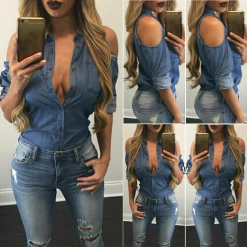 Ladies Denim Shirts Tops Long Sleeve Blue Jeans Shirts Women Blusas Camisa Femininas 2016 Spring Jeans Blouses