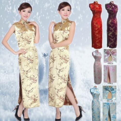 Wholesale Chinese Traditional Dress for Women Silk Satin Plum Blossom Cheongsam Lady Tang Costume Qipao S-4XL 90